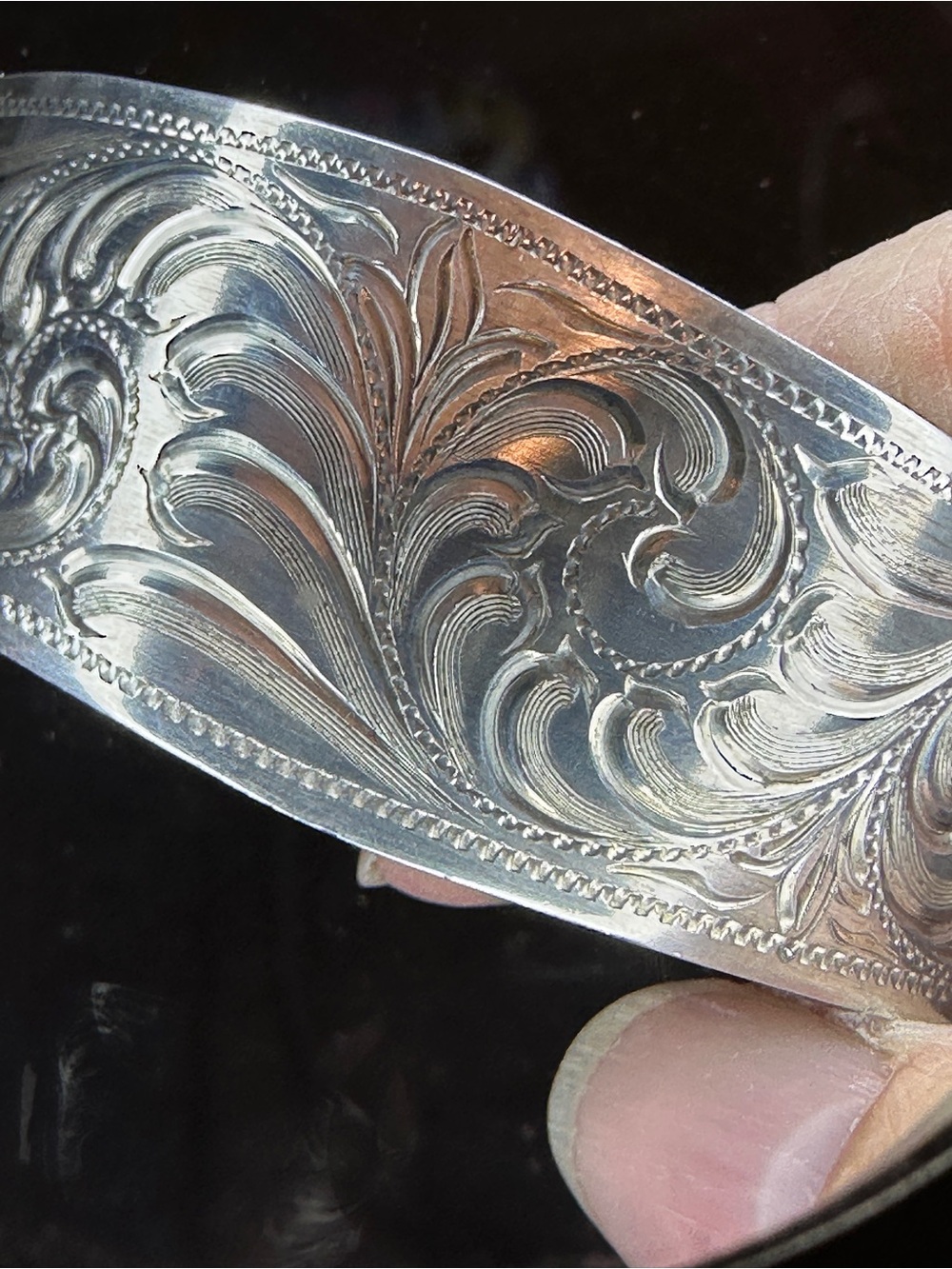 Hand-Engraved Silver Cuff Decorative Bracelet